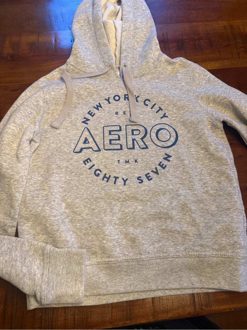 Aeropostale Light Gray Hooded Sweatshirt with Blue Logo